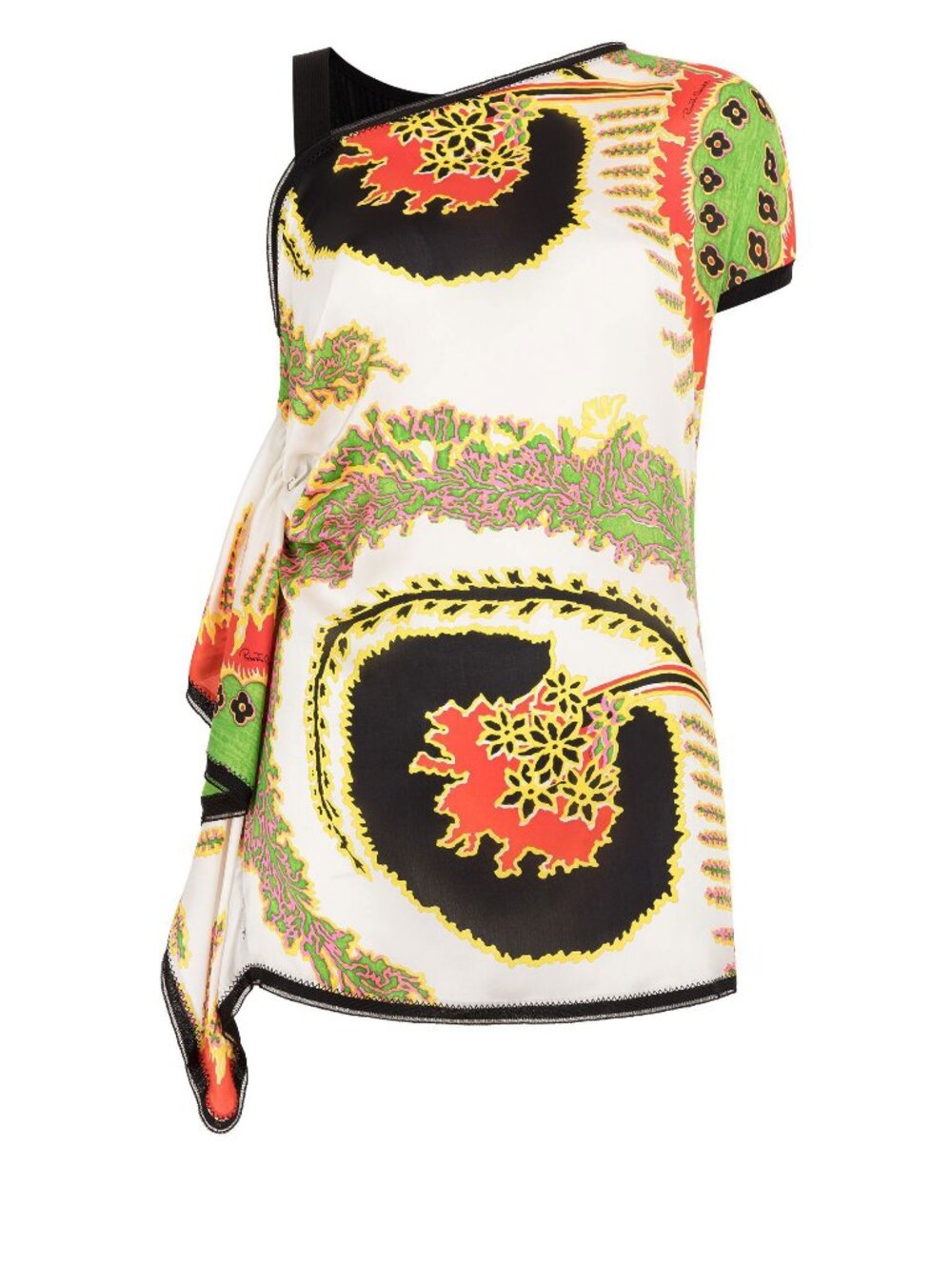 Roberto Cavalli Multicolor Abstract Printed Silk Asymmetrical Shoulder